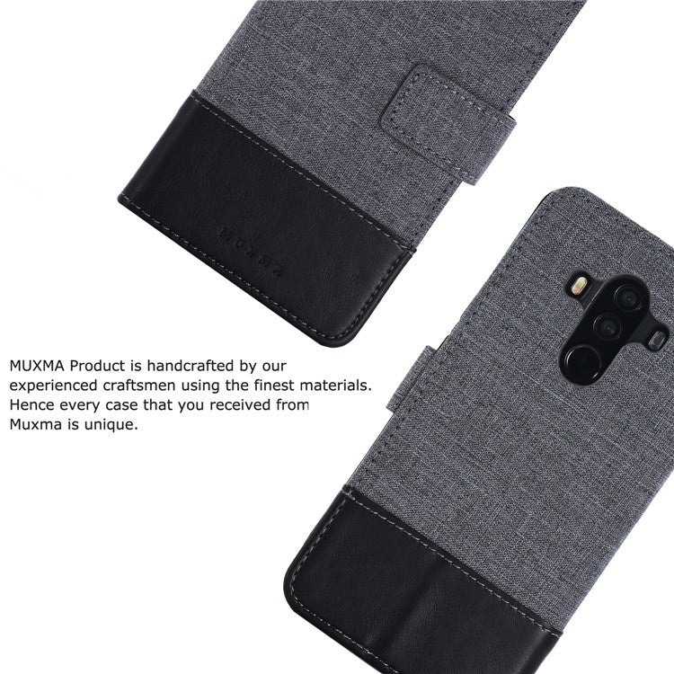 MUXMA Splicing PU Leather Canvas Wallet Phone Cover for Huawei Mate 10 Pro - Black