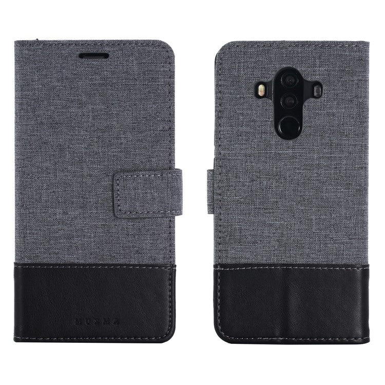MUXMA Splicing PU Leather Canvas Wallet Phone Cover for Huawei Mate 10 Pro - Black