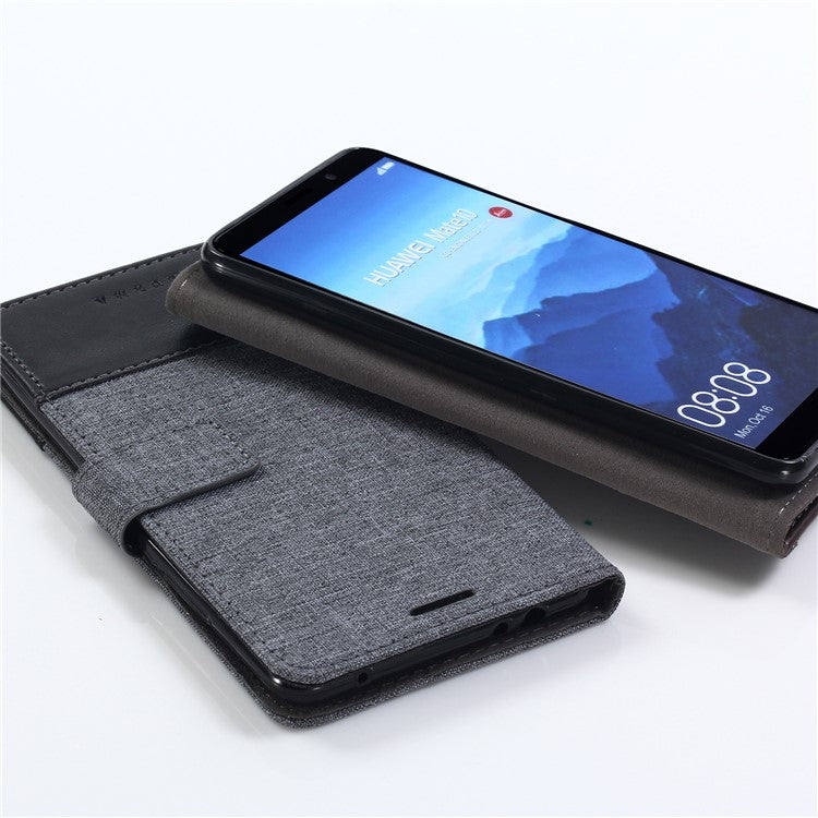 MUXMA Splicing PU Leather Canvas Wallet Phone Cover for Huawei Mate 10 Pro - Black