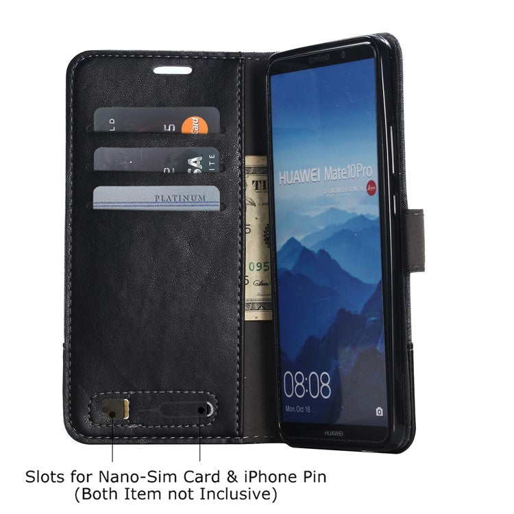 MUXMA Splicing PU Leather Canvas Wallet Phone Cover for Huawei Mate 10 Pro - Black