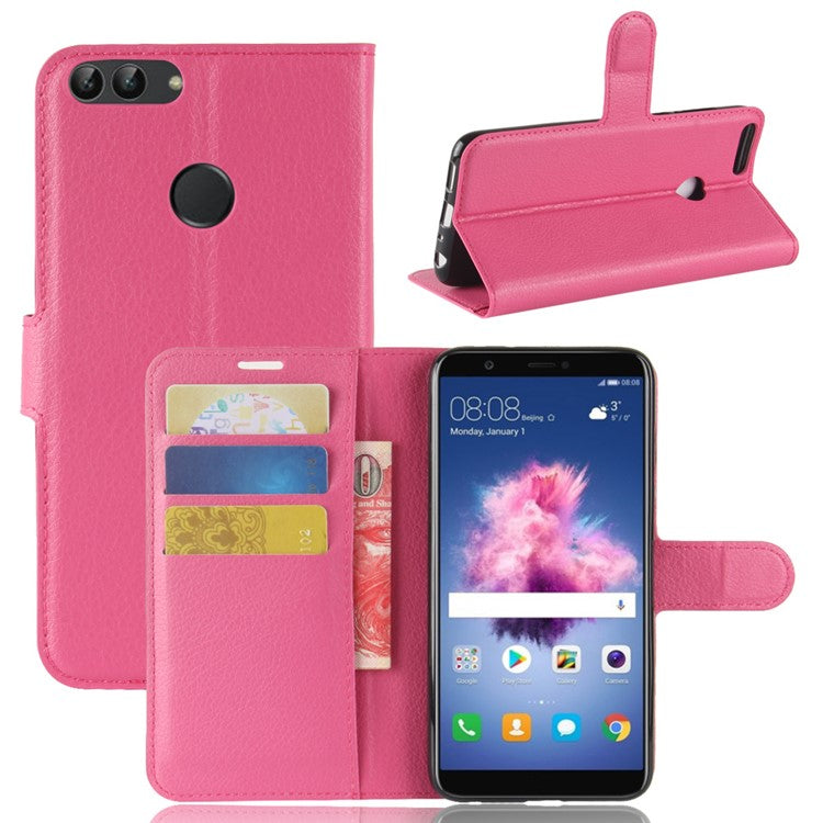 For Huawei P Smart / Enjoy 7S Litchi Grain PU Leather Wallet Stand Mobile Protective Shell - Rose