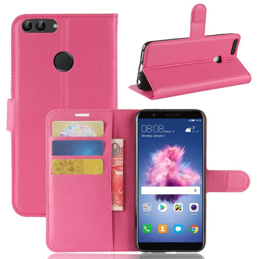 For Huawei P Smart / Enjoy 7S Litchi Grain PU Leather Wallet Stand Mobile Protective Shell - Rose