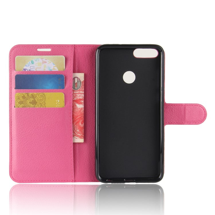 For Huawei P Smart / Enjoy 7S Litchi Grain PU Leather Wallet Stand Mobile Protective Shell - Rose