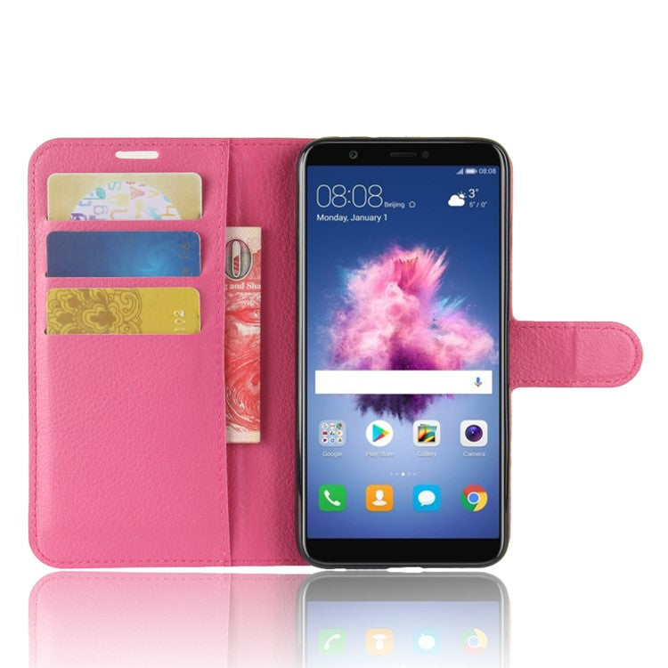 For Huawei P Smart / Enjoy 7S Litchi Grain PU Leather Wallet Stand Mobile Protective Shell - Rose