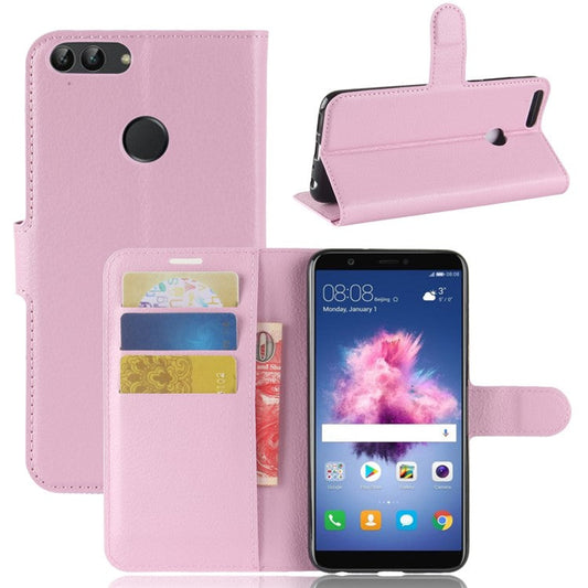 for Huawei P Smart / Enjoy 7S Litchi Texture Leather Wallet Stand Protective Cover Shell - Pink