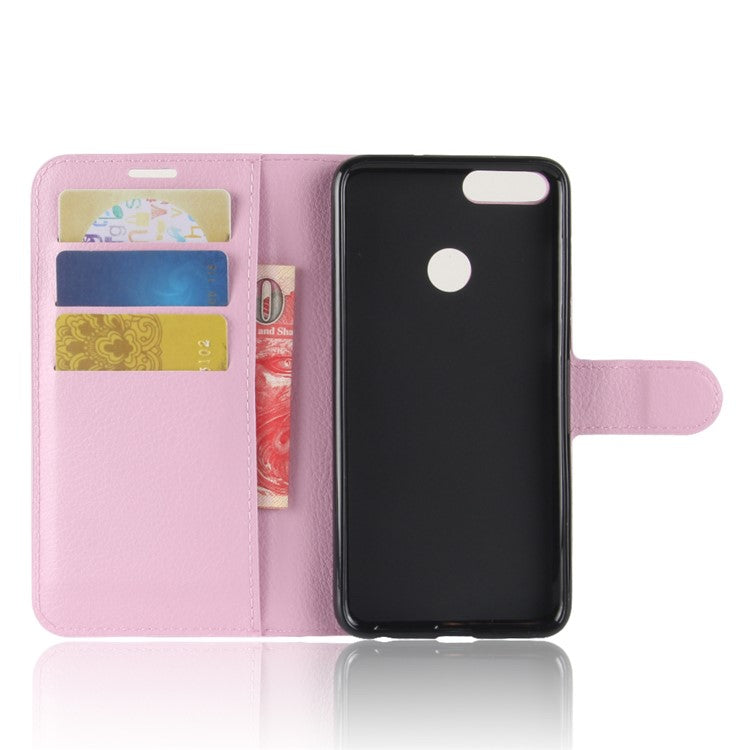 for Huawei P Smart / Enjoy 7S Litchi Texture Leather Wallet Stand Protective Cover Shell - Pink