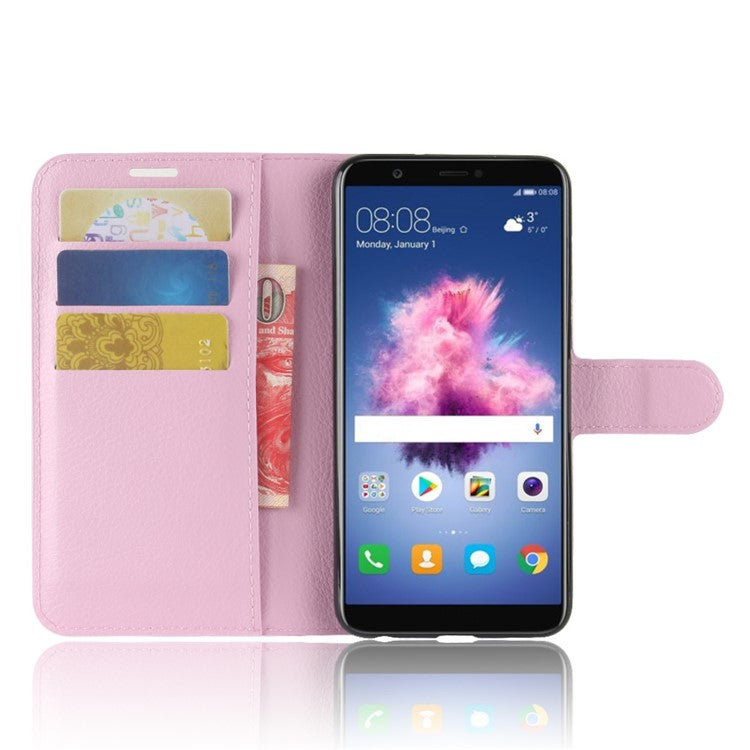 for Huawei P Smart / Enjoy 7S Litchi Texture Leather Wallet Stand Protective Cover Shell - Pink