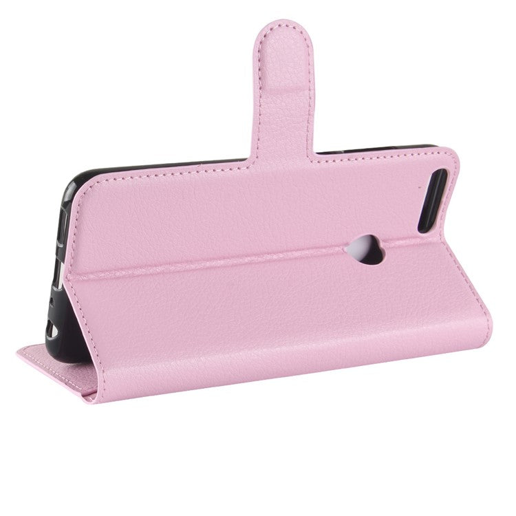 for Huawei P Smart / Enjoy 7S Litchi Texture Leather Wallet Stand Protective Cover Shell - Pink