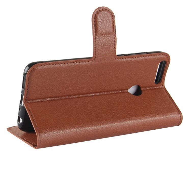For Huawei P Smart / Enjoy 7S Litchi Skin Leather Wallet Phone Cover Shell with Card Holders - Brown