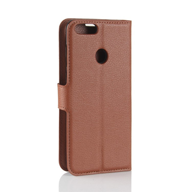 For Huawei P Smart / Enjoy 7S Litchi Skin Leather Wallet Phone Cover Shell with Card Holders - Brown