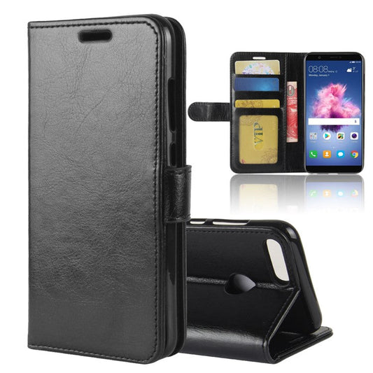 Crazy Horse Texture Wallet Leather Phone Case for Huawei P Smart / Enjoy 7S - Black