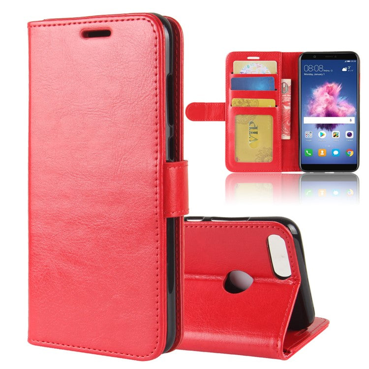 Crazy Horse Texture Wallet Leather Mobile Case for Huawei P Smart / Enjoy 7S - Red