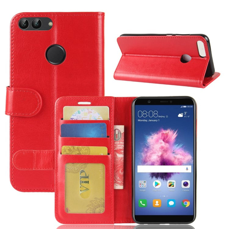 Crazy Horse Texture Wallet Leather Mobile Case for Huawei P Smart / Enjoy 7S - Red