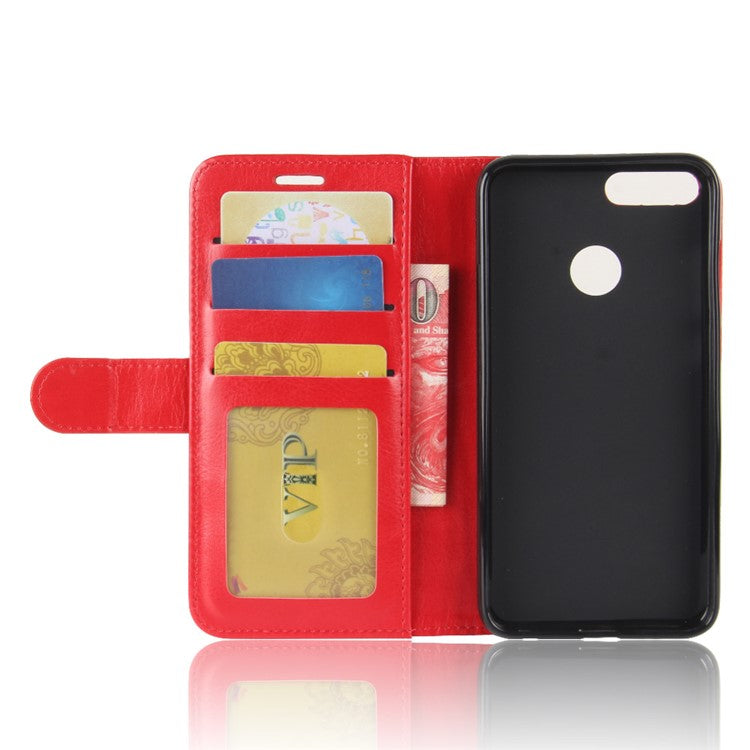 Crazy Horse Texture Wallet Leather Mobile Case for Huawei P Smart / Enjoy 7S - Red