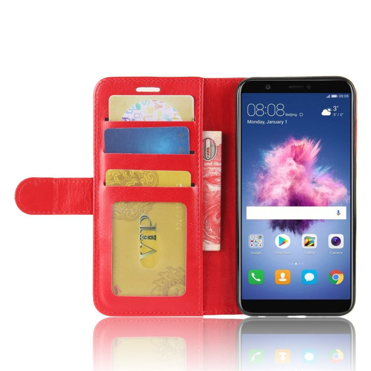 Crazy Horse Texture Wallet Leather Mobile Case for Huawei P Smart / Enjoy 7S - Red