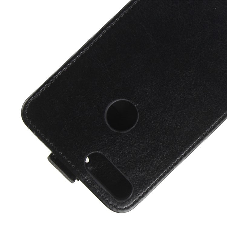 Crazy Horse Texture Vertical Flip Card Holder Leather Case for Huawei P Smart / Enjoy 7S - Black