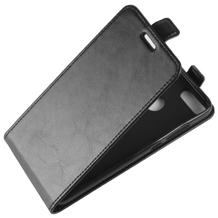 Crazy Horse Texture Vertical Flip Card Holder Leather Case for Huawei P Smart / Enjoy 7S - Black