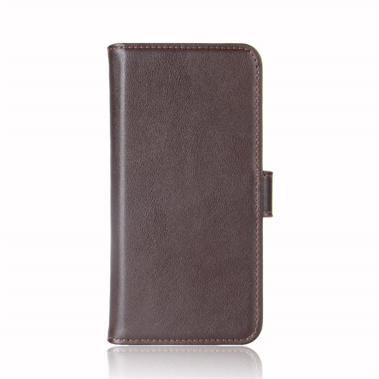 Genuine Split Leather Wallet Stand Cover for Huawei P Smart / Enjoy 7S - Brown