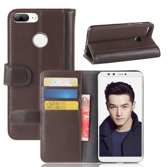 Genuine Split Leather Wallet Stand Shell Case for Huawei Honor 9 Lite / Honor 9 Youth Edition - Brown