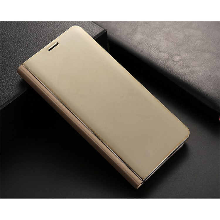 Plated Mirror Surface Leather Stand Cell Phone Casing for Huawei Mate 10 Pro - Gold
