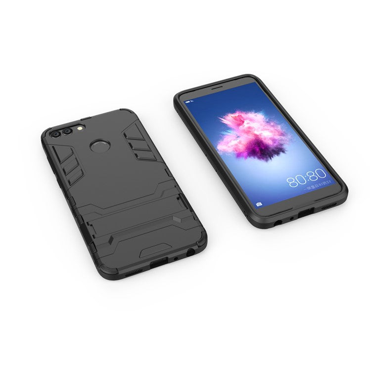 Cool Guard Plastic TPU Hybrid Case with Kickstand for Huawei P Smart / Enjoy 7S - Black