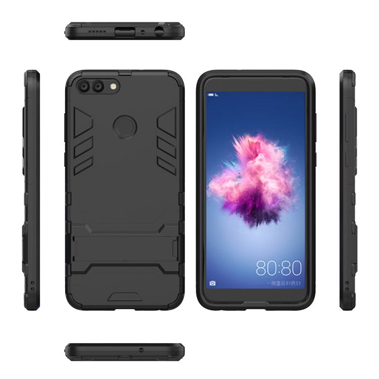 Cool Guard Plastic TPU Hybrid Case with Kickstand for Huawei P Smart / Enjoy 7S - Black