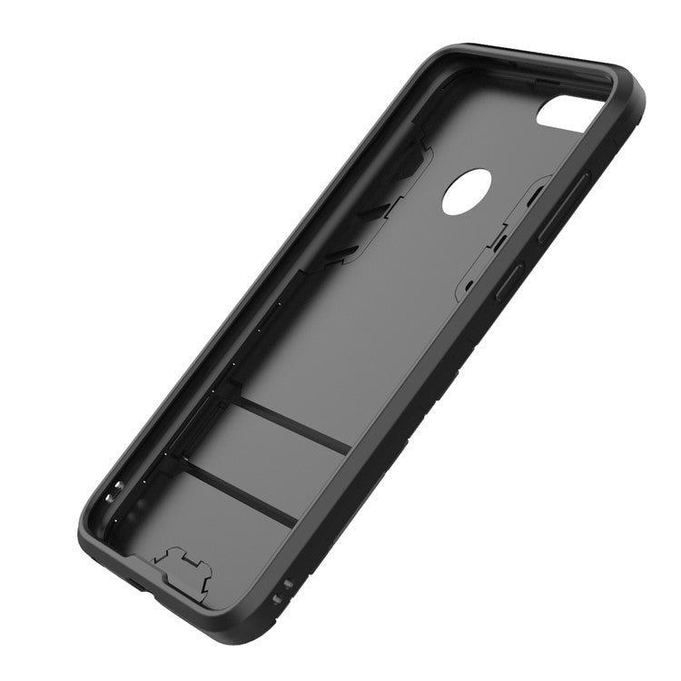 Cool Guard Plastic TPU Hybrid Case with Kickstand for Huawei P Smart / Enjoy 7S - Black