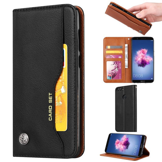 PU Leather Wallet Stand Case Cover for Huawei P Smart / Enjoy 7S - Black