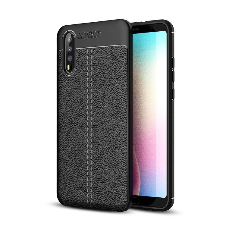 Litchi Grain Soft TPU Back Cover for Huawei P20 - Black