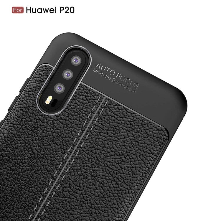 Litchi Grain Soft TPU Back Cover for Huawei P20 - Black