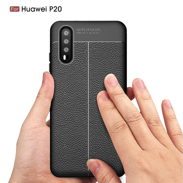 Litchi Grain Soft TPU Back Cover for Huawei P20 - Black