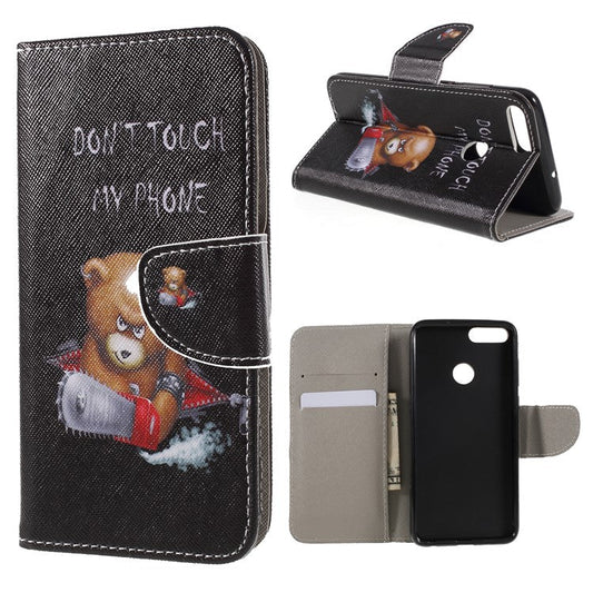 Pattern Printing Cross Texture Stand Wallet Leather Cell Phone Cover for Huawei P Smart / Enjoy 7S - Bear with Saw