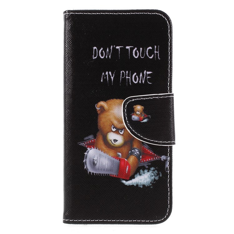 Pattern Printing Cross Texture Stand Wallet Leather Cell Phone Cover for Huawei P Smart / Enjoy 7S - Bear with Saw