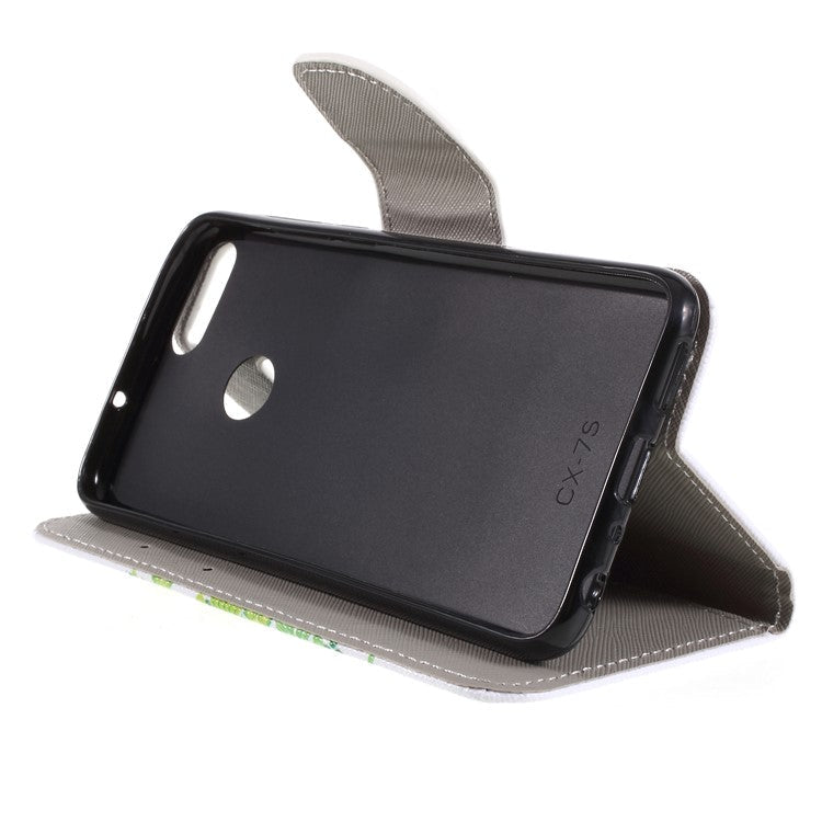 Pattern Printing Cross Texture Stand Wallet PU Leather Mobile Case for Huawei P Smart / Enjoy 7S - Green Tree with Flower