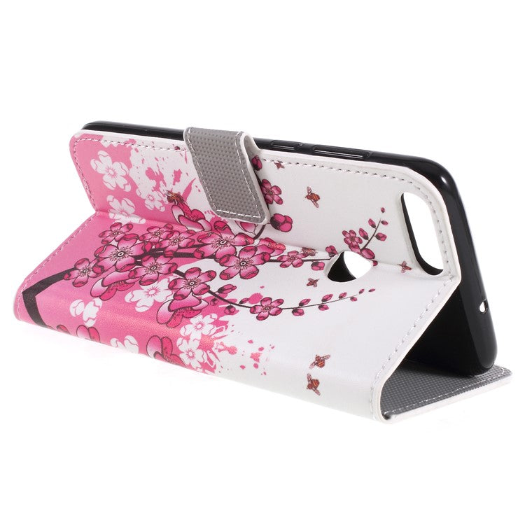 For Huawei P Smart / Enjoy 7S Wallet PU Leather Stand Phone Accessory Cover - Pink Flower