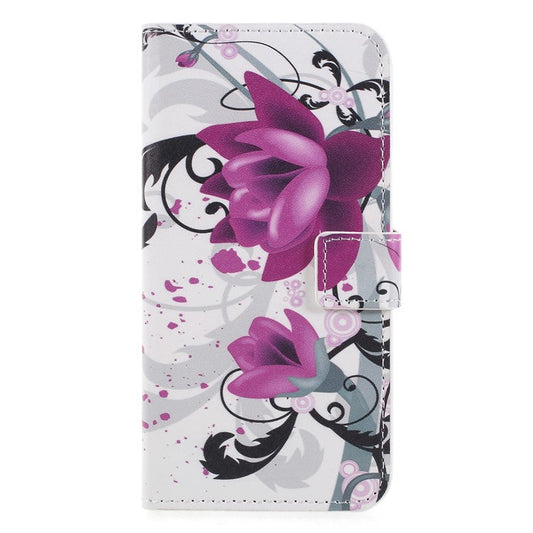 For Huawei P Smart / Enjoy 7S Wallet PU Leather Stand Mobile Phone Accessory Case - Purple Flower