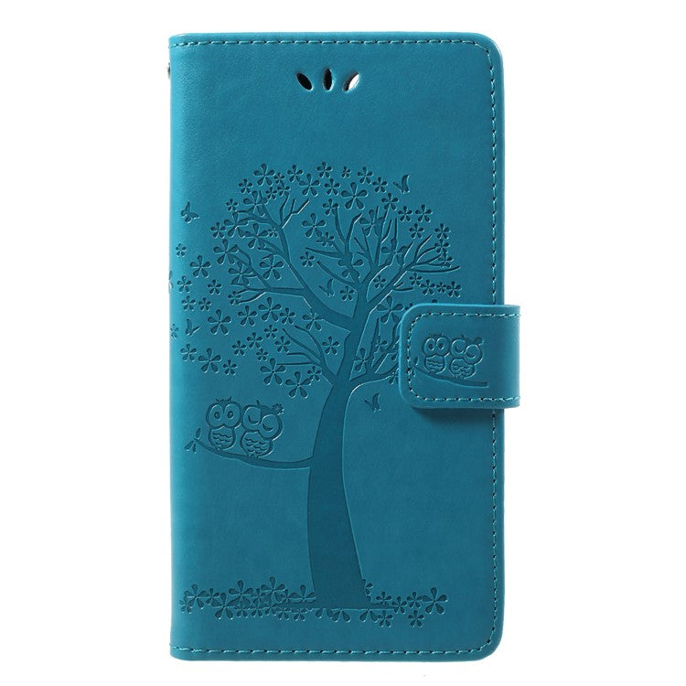 Imprint Tree Owl Pattern PU Leather Protection Cover Shell for Huawei P Smart / Enjoy 7S - Blue
