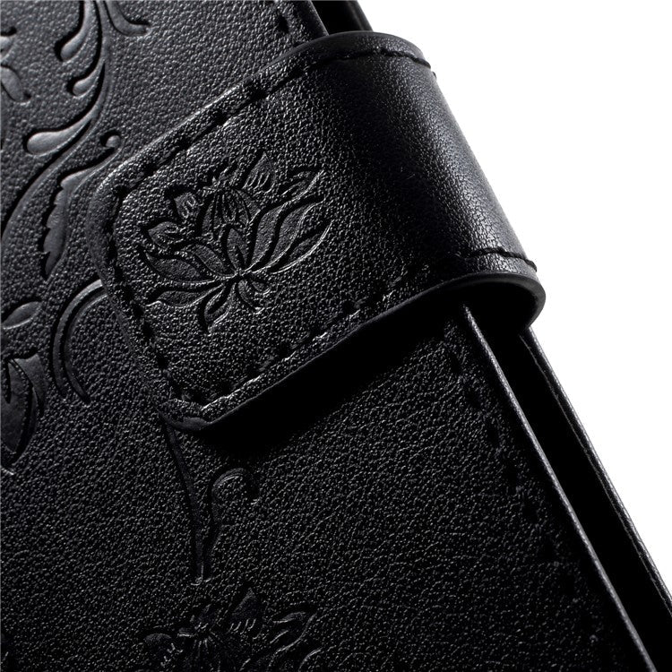Imprint Butterfly Flower Wallet Stand Leather Case for Huawei P Smart / Enjoy 7S - Black