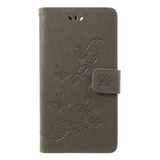 Imprint Butterfly Flower Wallet Stand Leather Cover for Huawei P Smart / Enjoy 7S - Grey