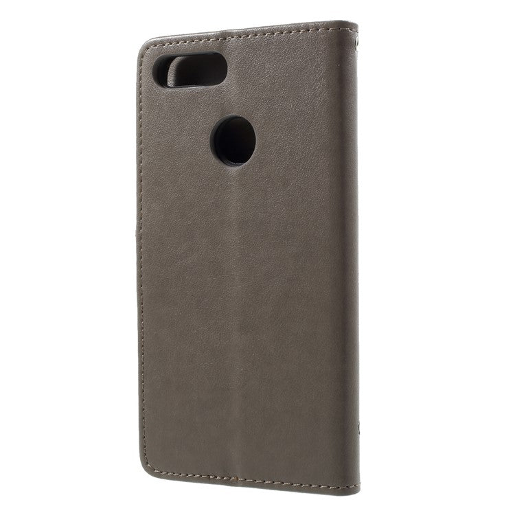 Imprint Butterfly Flower Wallet Stand Leather Cover for Huawei P Smart / Enjoy 7S - Grey