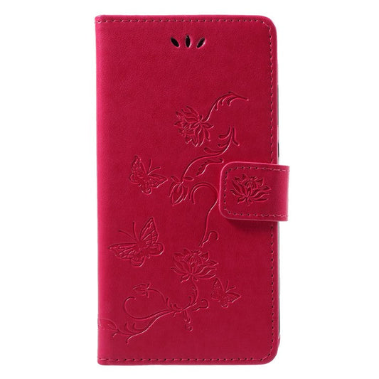 Imprint Butterfly Flower Wallet Stand Leather Shell for Huawei P Smart / Enjoy 7S - Rose