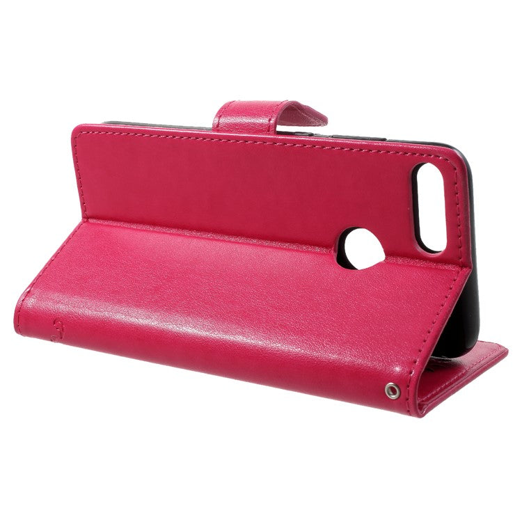 Imprint Butterfly Flower Wallet Stand Leather Shell for Huawei P Smart / Enjoy 7S - Rose