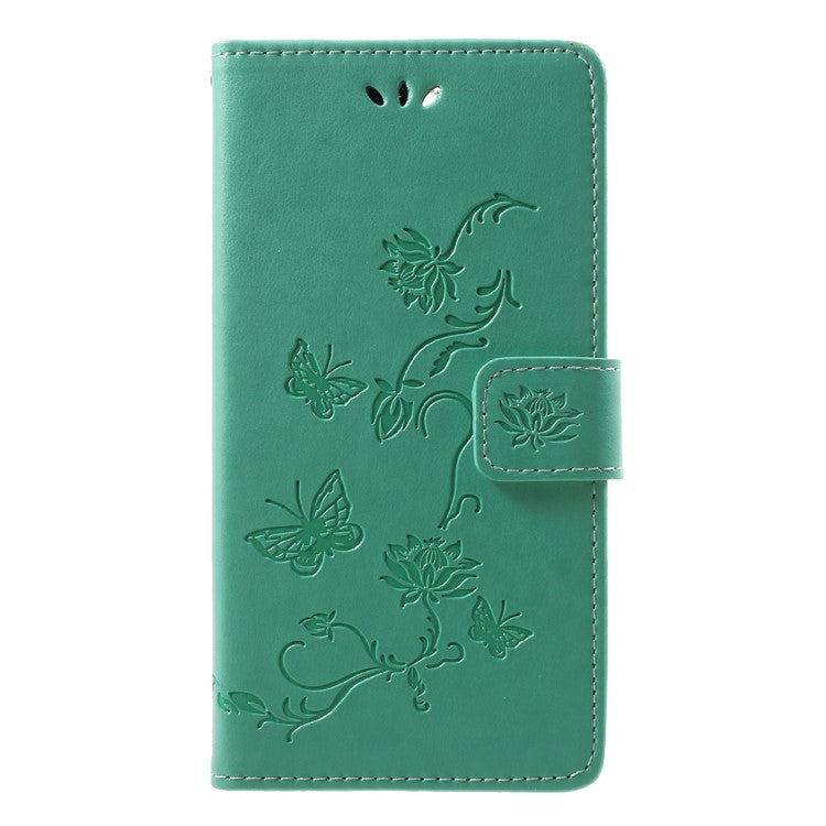 Imprint Butterfly Flower Wallet Stand Leather Mobile Case for Huawei P Smart / Enjoy 7S - Green