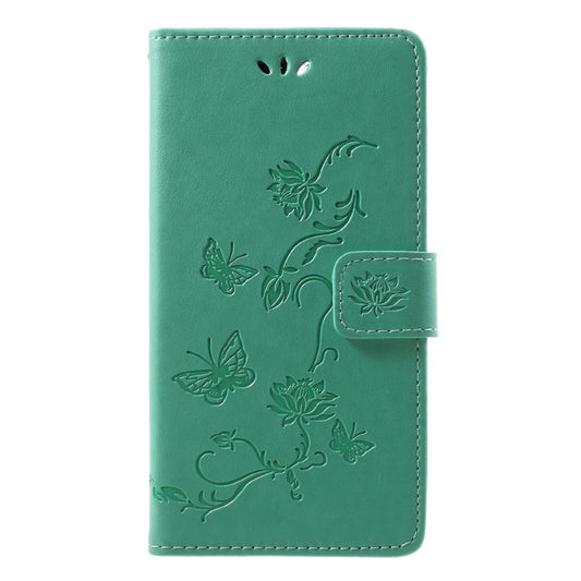 Imprint Butterfly Flower Wallet Stand Leather Mobile Case for Huawei P Smart / Enjoy 7S - Green