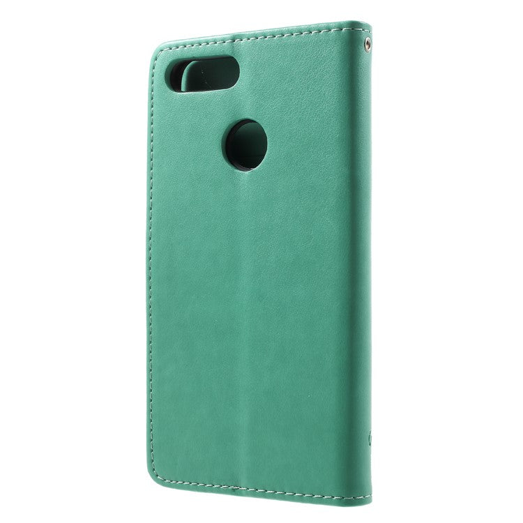 Imprint Butterfly Flower Wallet Stand Leather Mobile Case for Huawei P Smart / Enjoy 7S - Green