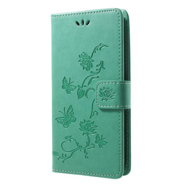 Imprint Butterfly Flower Wallet Stand Leather Mobile Case for Huawei P Smart / Enjoy 7S - Green