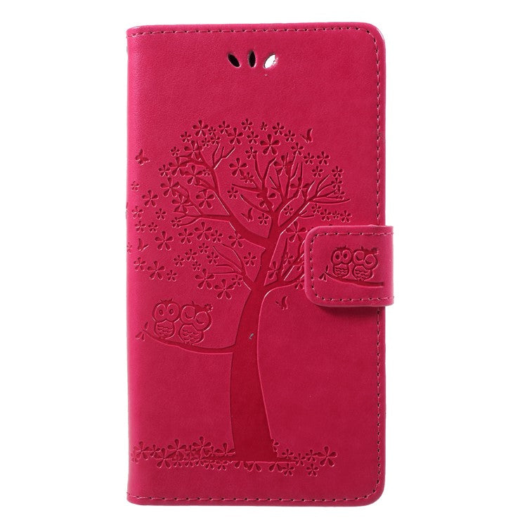 Imprint Tree Owl Pattern Wallet Leather Shell for Huawei Honor 9 Lite / Honor 9 Youth Edition - Rose