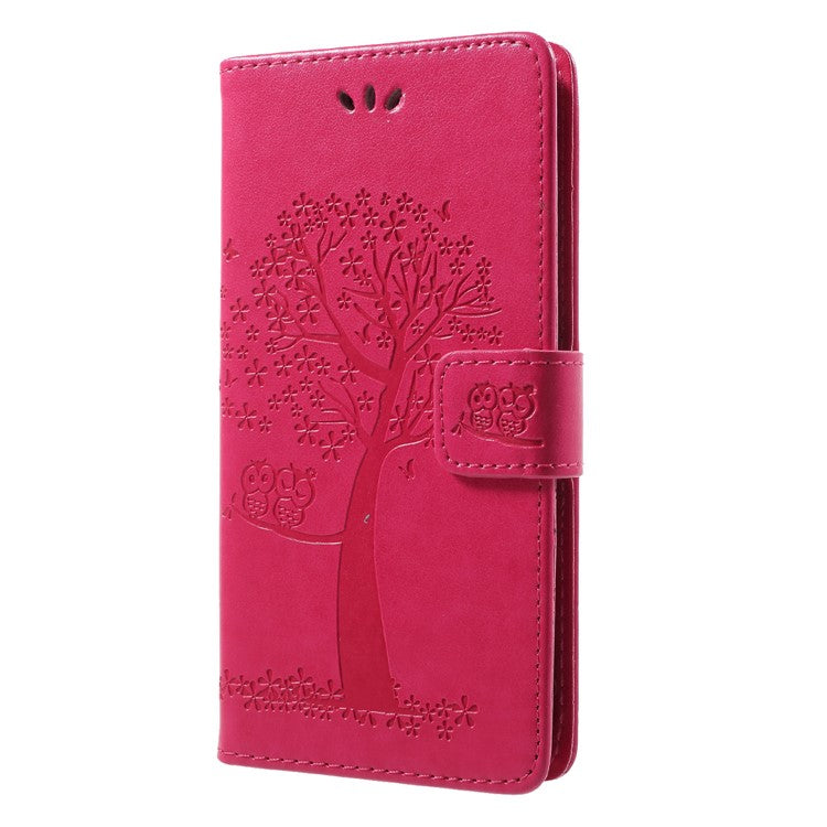 Imprint Tree Owl Pattern Wallet Leather Shell for Huawei Honor 9 Lite / Honor 9 Youth Edition - Rose