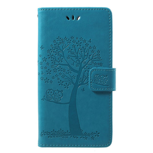 Imprint Tree Owl Pattern Wallet Leather Phone Shell for Huawei Honor 9 Lite / Honor 9 Youth Edition - Blue