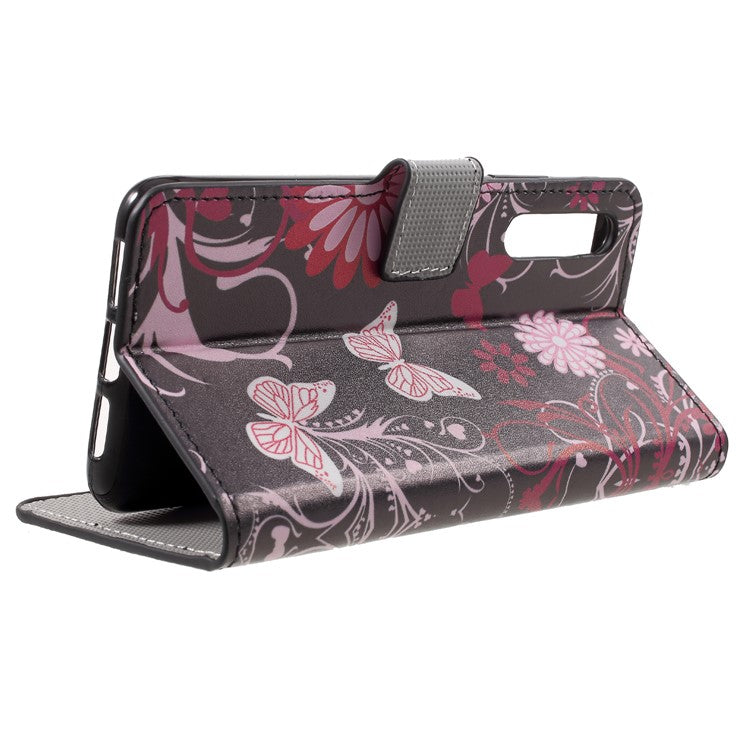 Pattern Printing Wallet Stand Leather Case for Huawei P20 Pro - Butterfly and Flower
